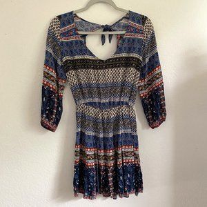 Hollister Womens Dress Mini Boho Open Back Stripe Size S Long Sleeve Tie Floral